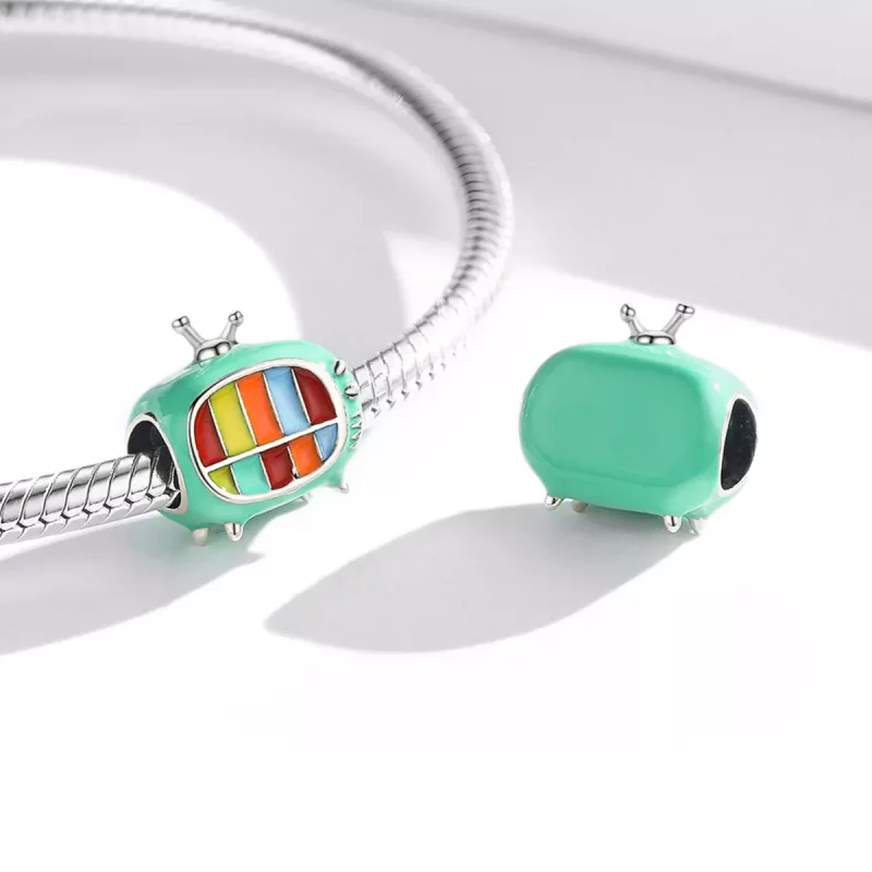 (imagen para) Charm de Mini Televisor de Color Plateado al Estilo Pandora - SCC1861 - Ver 4