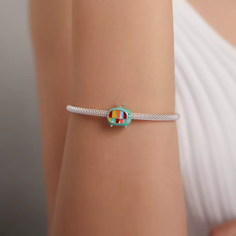 (imagen para) Charm de Mini Televisor de Color Plateado al Estilo Pandora - SCC1861 - Ver 5
