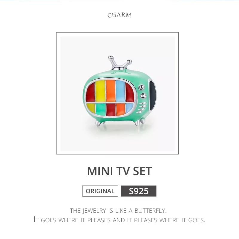 (imagen para) Charm de Mini Televisor de Color Plateado al Estilo Pandora - SCC1861 - Ver 6