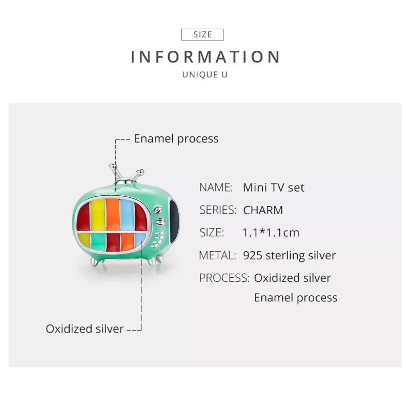 (imagen para) Charm de Mini Televisor de Color Plateado al Estilo Pandora - SCC1861 - Ver 7
