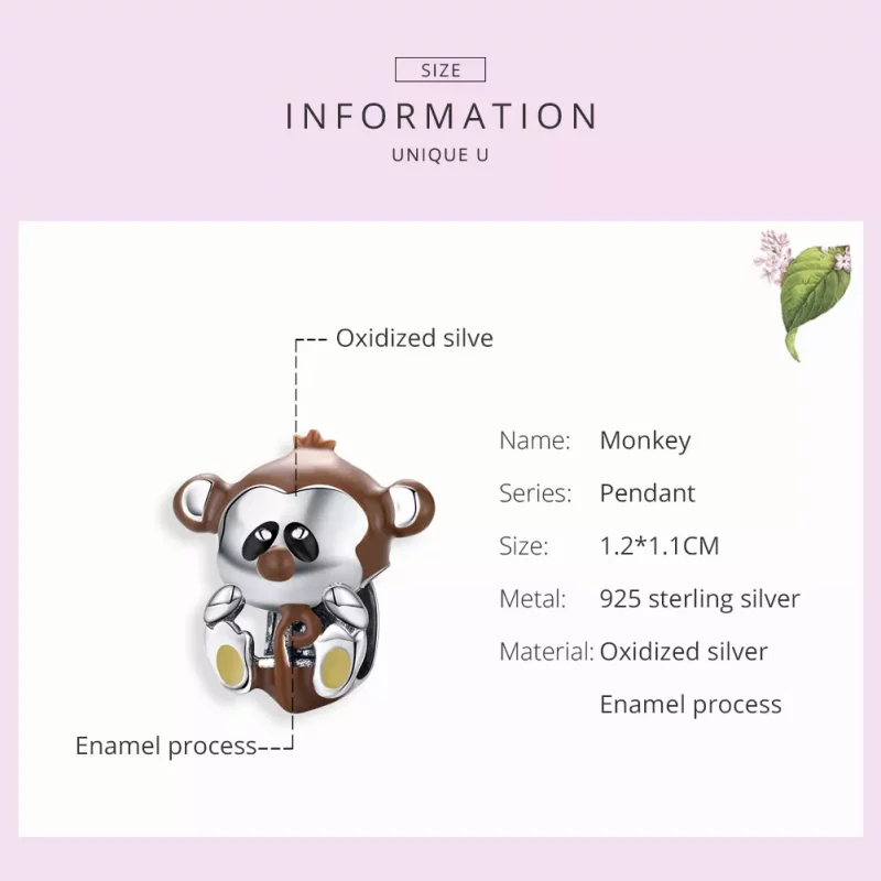 (imagen para) Charm de Mono de Plata Estilo Pandora - BSC125 - Ver 6
