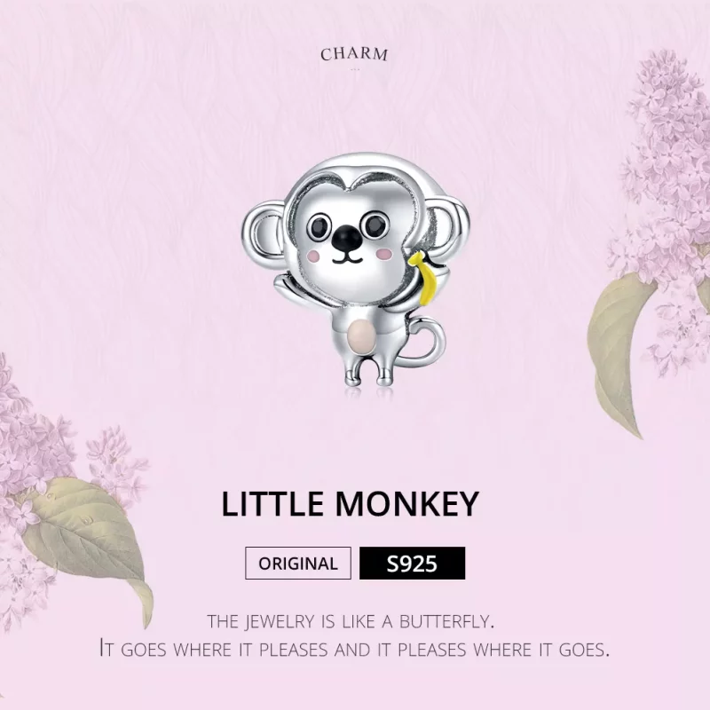 (imagen para) Charm de Mono Pequeño en Plata Estilo Pandora - SCC1575 - Ver 6