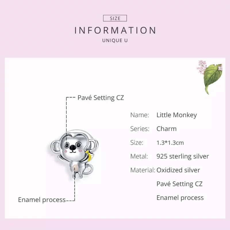 (imagen para) Charm de Mono Pequeño en Plata Estilo Pandora - SCC1575 - Ver 7
