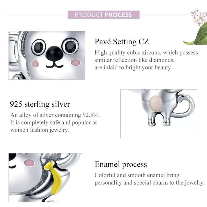 (imagen para) Charm de Mono Pequeño en Plata Estilo Pandora - SCC1575 - Ver 8
