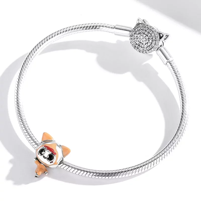 (imagen para) Charm de muñeca estilo Pandora con gato espacial - SCC1941 - Ver 4