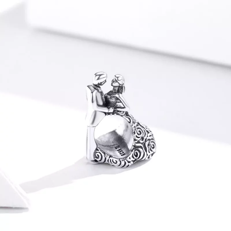 (imagen para) Charm de novia y novio bailando para fiesta de bodas en estilo Pandora de plata - Ver 2