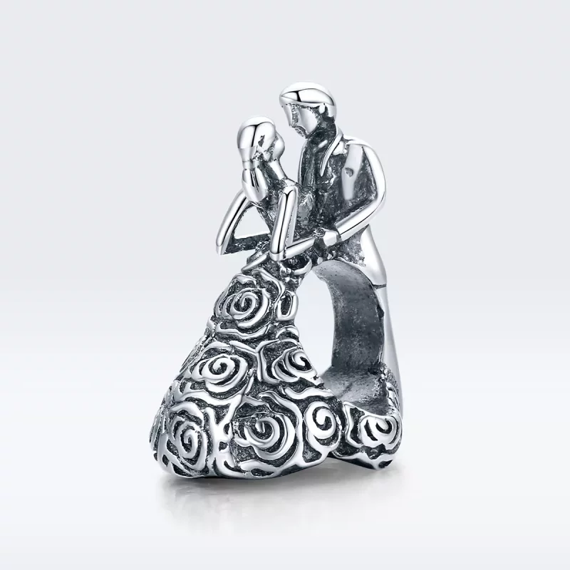 (imagen para) Charm de novia y novio bailando para fiesta de bodas en estilo Pandora de plata - Ver 5