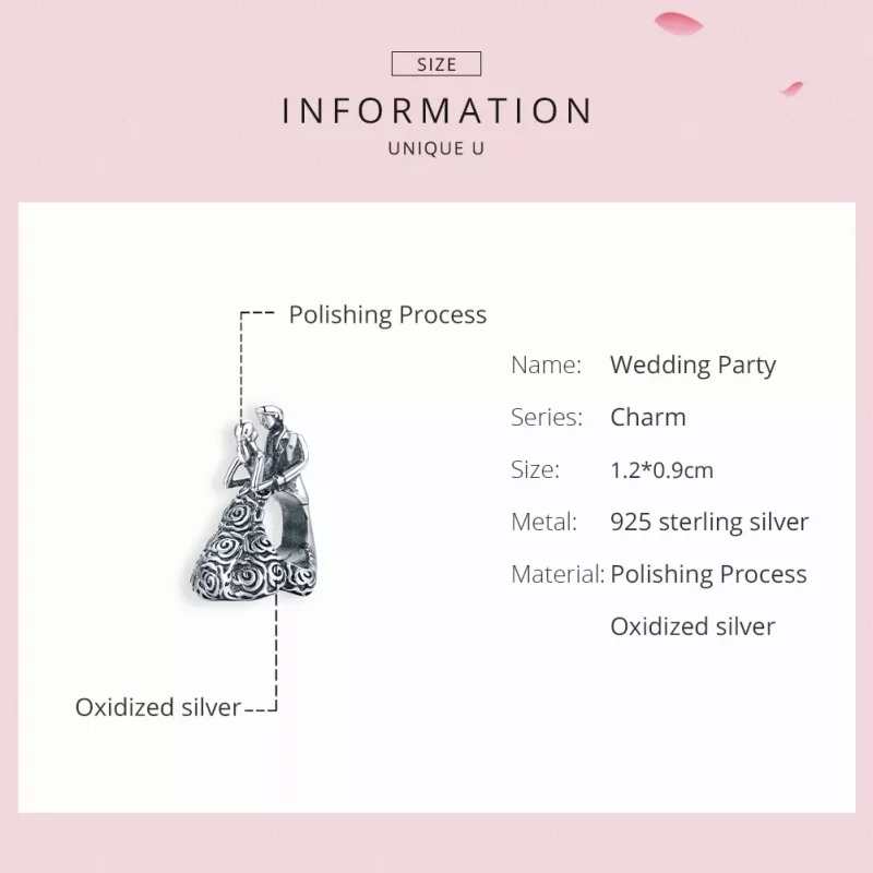 (imagen para) Charm de novia y novio bailando para fiesta de bodas en estilo Pandora de plata - Ver 6