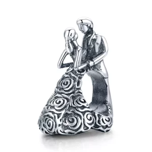 (imagen para) Charm de novia y novio bailando para fiesta de bodas en estilo Pandora de plata - SCC1564