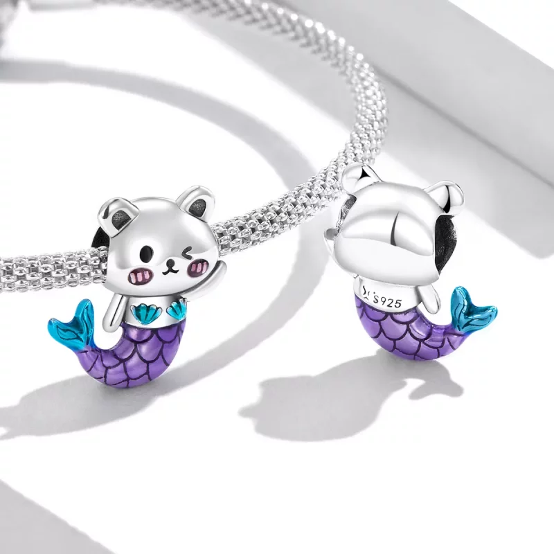 (imagen para) Charm de Oso de Cola de Pez al estilo Pandora - SCC2132 - Ver 4