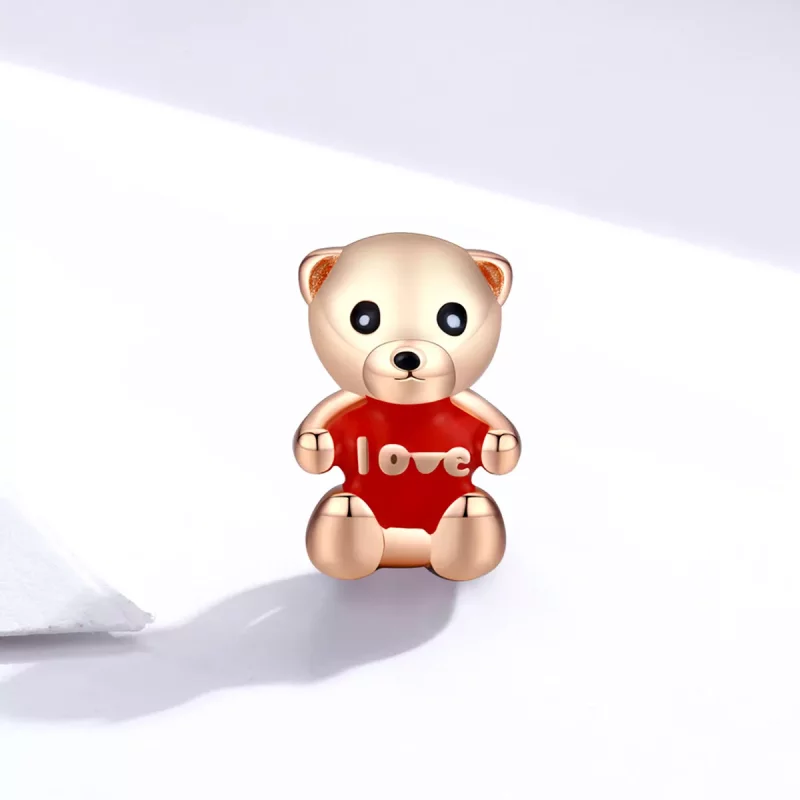 (imagen para) Charm de oso de peluche en estilo Pandora color oro rosa - BSC228 - Ver 2