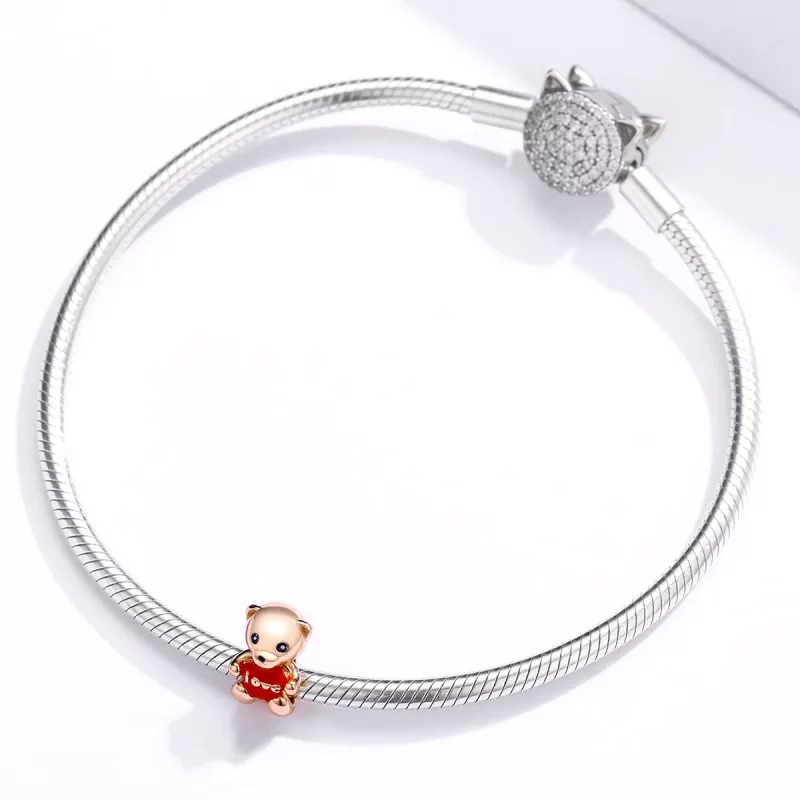 (imagen para) Charm de oso de peluche en estilo Pandora color oro rosa - BSC228 - Ver 3