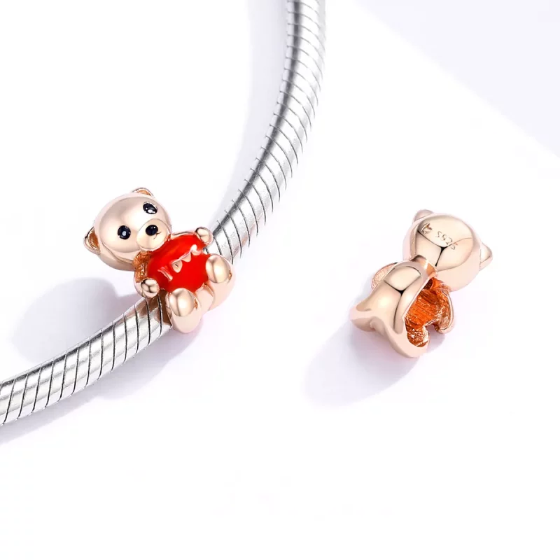 (imagen para) Charm de oso de peluche en estilo Pandora color oro rosa - BSC228 - Ver 4