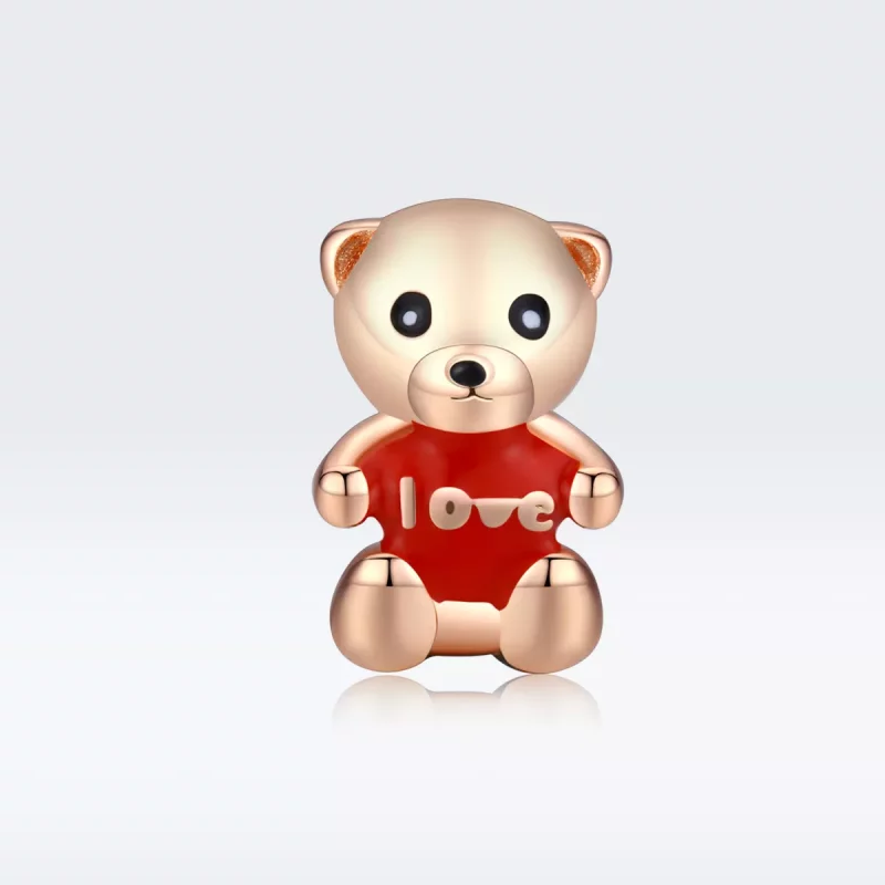 (imagen para) Charm de oso de peluche en estilo Pandora color oro rosa - BSC228 - Ver 5