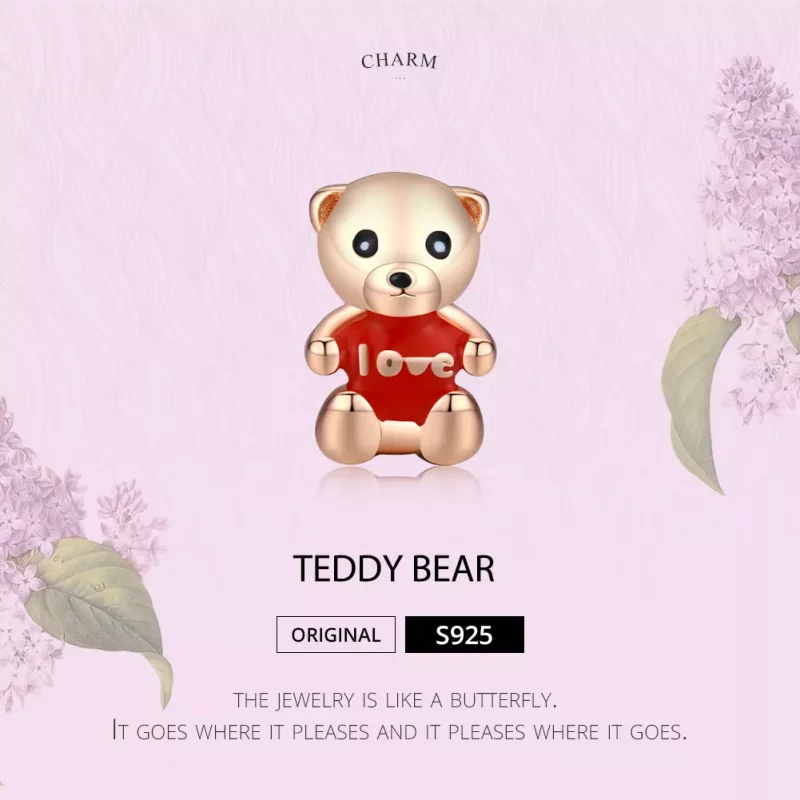 (imagen para) Charm de oso de peluche en estilo Pandora color oro rosa - BSC228 - Ver 6