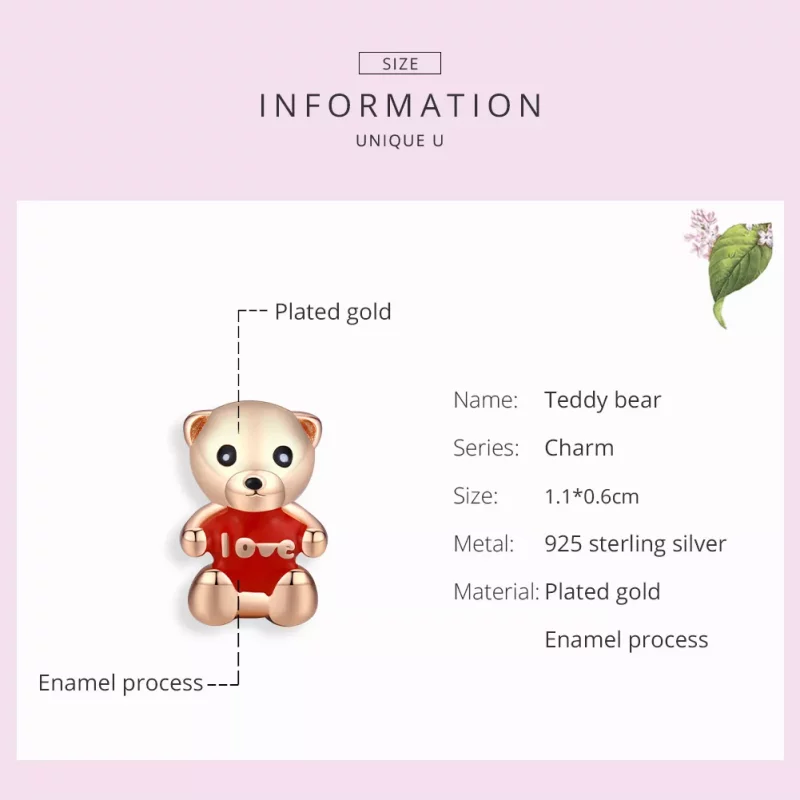 (imagen para) Charm de oso de peluche en estilo Pandora color oro rosa - BSC228 - Ver 7