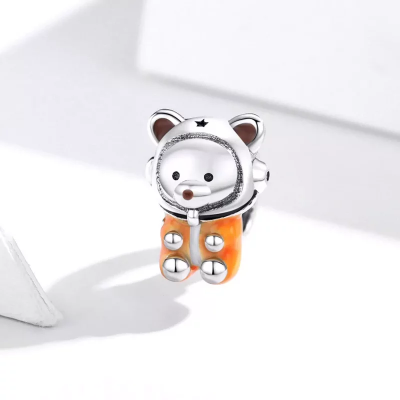 (imagen para) Charm de Oso Espacial de Plata al Estilo Pandora - SCC1693 - Ver 2