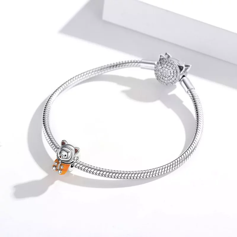 (imagen para) Charm de Oso Espacial de Plata al Estilo Pandora - SCC1693 - Ver 3