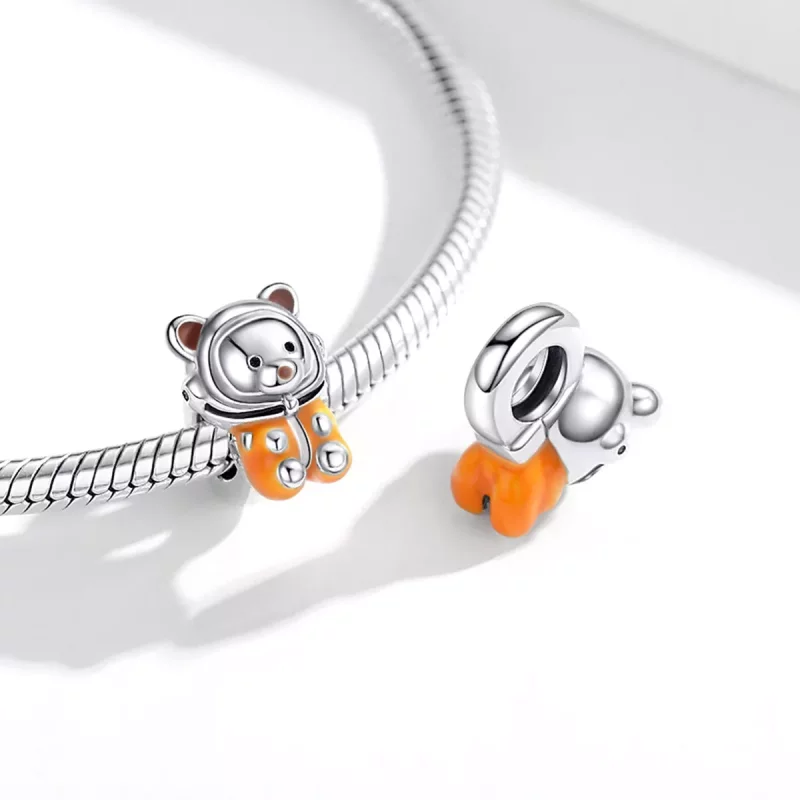 (imagen para) Charm de Oso Espacial de Plata al Estilo Pandora - SCC1693 - Ver 4