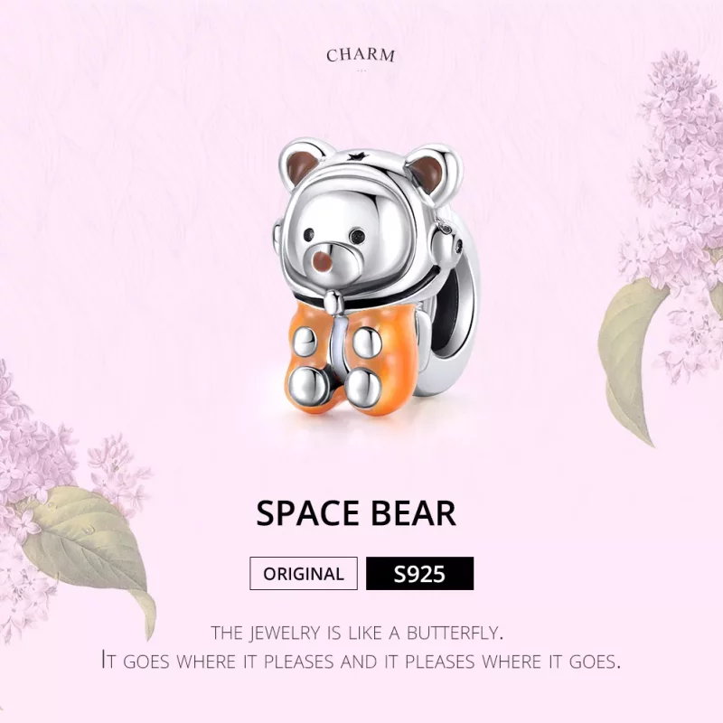 (imagen para) Charm de Oso Espacial de Plata al Estilo Pandora - SCC1693 - Ver 6