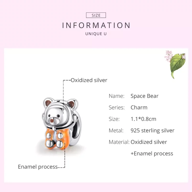 (imagen para) Charm de Oso Espacial de Plata al Estilo Pandora - SCC1693 - Ver 7