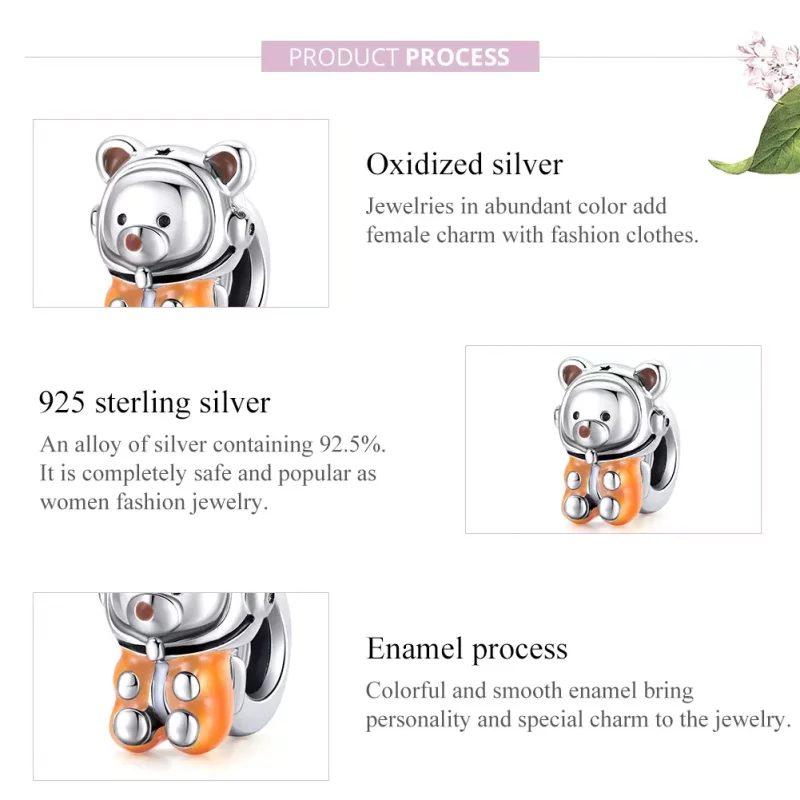 (imagen para) Charm de Oso Espacial de Plata al Estilo Pandora - SCC1693 - Ver 8