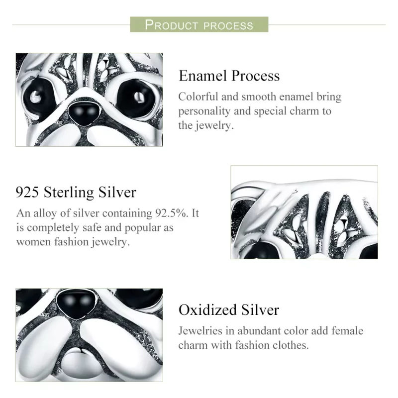 (imagen para) Charm de perro Shar-Pei de plata estilo Pandora - SCC834 - Ver 7