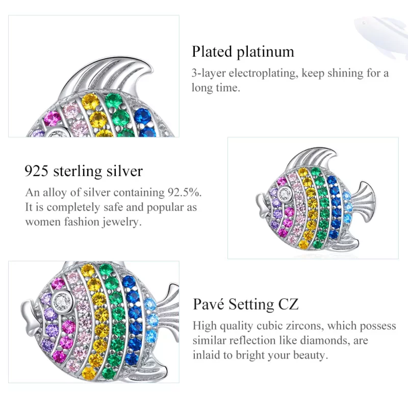 (imagen para) Charm de Pez Colorido de Estilo Pandora en Plata - SCC1803 - Ver 7