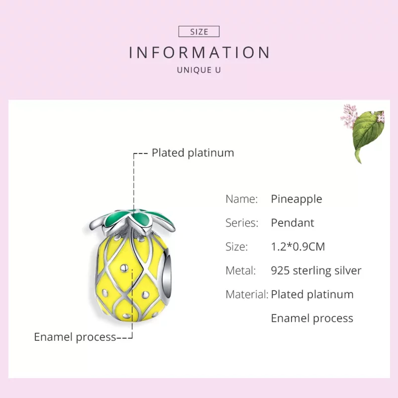 (imagen para) Charm de piña plateado de estilo Pandora - BSC128 - Ver 6