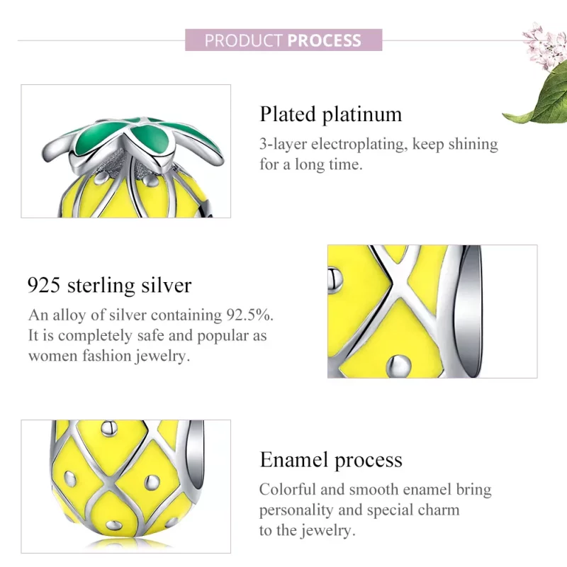 (imagen para) Charm de piña plateado de estilo Pandora - BSC128 - Ver 7