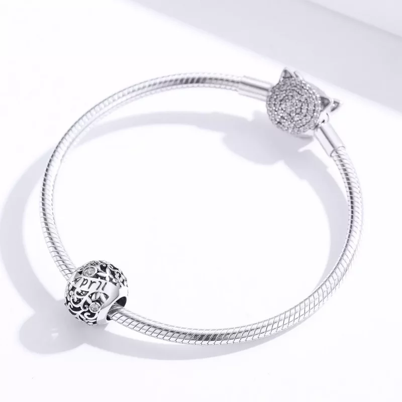 (imagen para) Charm de piedra de nacimiento de abril estilo Pandora de plata - SCC1385-4 - Ver 2