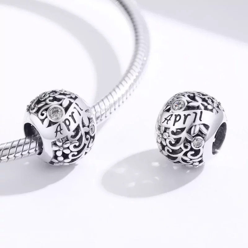 (imagen para) Charm de piedra de nacimiento de abril estilo Pandora de plata - SCC1385-4 - Ver 3