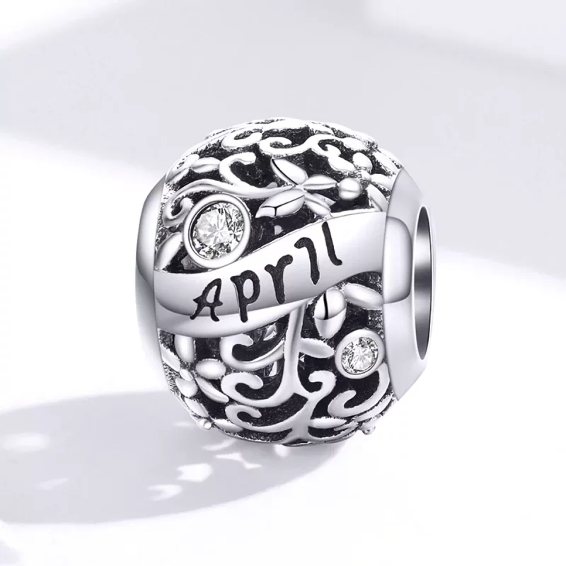 (imagen para) Charm de piedra de nacimiento de abril estilo Pandora de plata - SCC1385-4 - Ver 4
