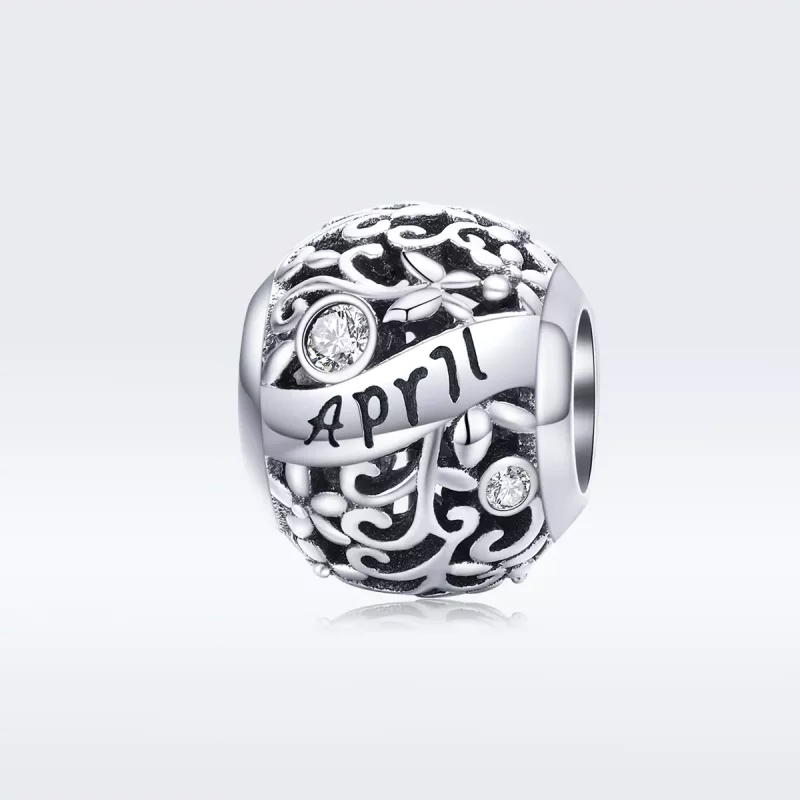 (imagen para) Charm de piedra de nacimiento de abril estilo Pandora de plata - SCC1385-4 - Ver 5