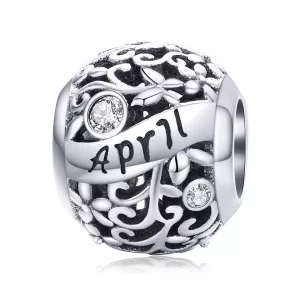 (imagen para) Charm de piedra de nacimiento de abril estilo Pandora de plata - SCC1385-4
