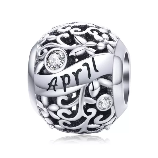 (imagen para) Charm de piedra de nacimiento de abril estilo Pandora de plata - SCC1385-4