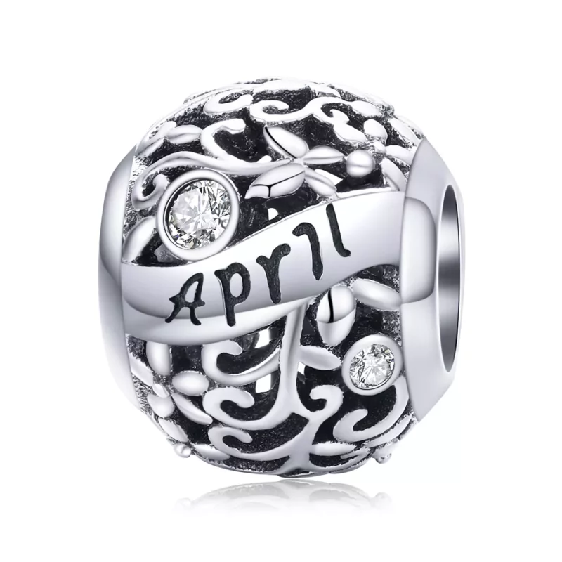(imagen para) Charm de piedra de nacimiento de abril estilo Pandora de plata - SCC1385-4