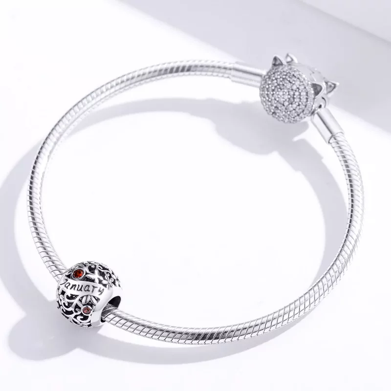 (imagen para) Charm de piedra de nacimiento de enero en estilo Pandora de plata - SCC1385-1 - Ver 2