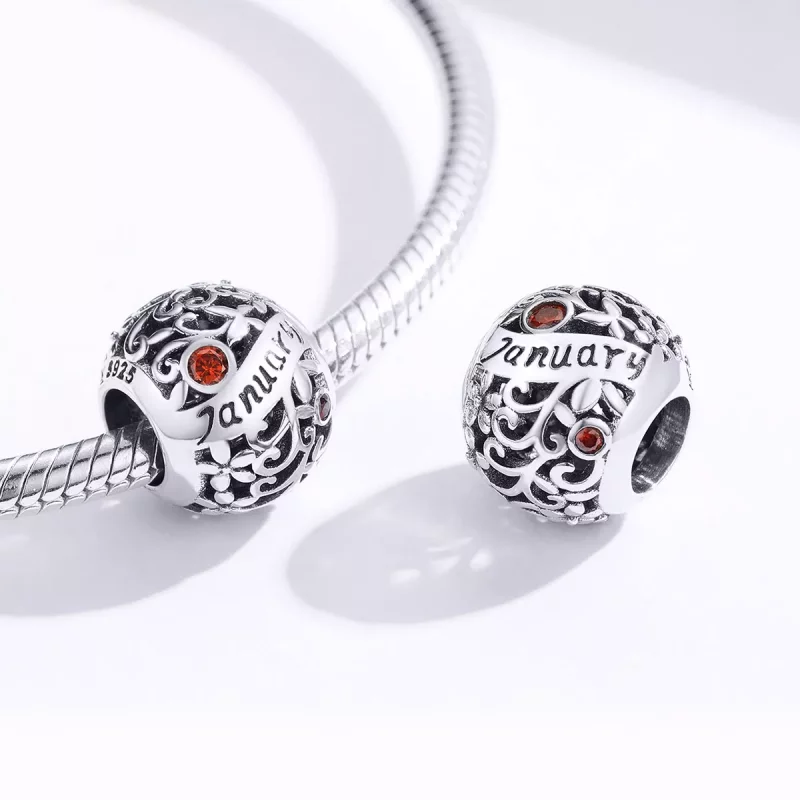 (imagen para) Charm de piedra de nacimiento de enero en estilo Pandora de plata - SCC1385-1 - Ver 3