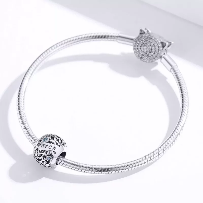 (imagen para) Charm de piedra de nacimiento de marzo en estilo Pandora de plata - SCC1385-3 - Ver 2