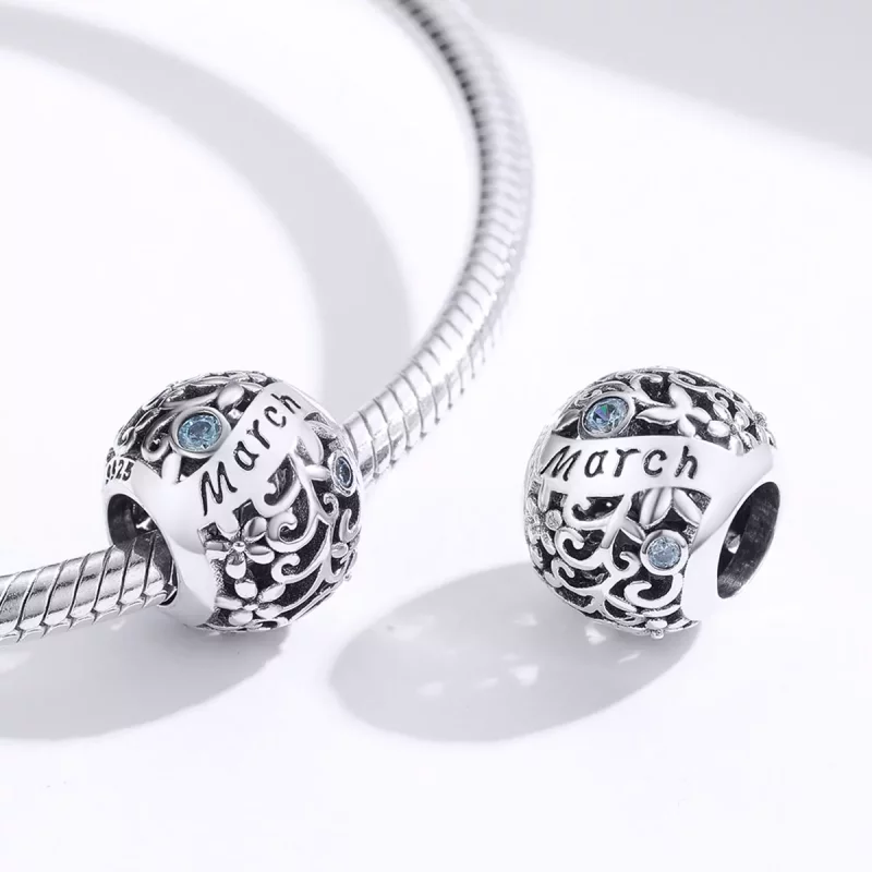 (imagen para) Charm de piedra de nacimiento de marzo en estilo Pandora de plata - SCC1385-3 - Ver 3