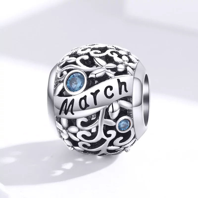 (imagen para) Charm de piedra de nacimiento de marzo en estilo Pandora de plata - SCC1385-3 - Ver 4