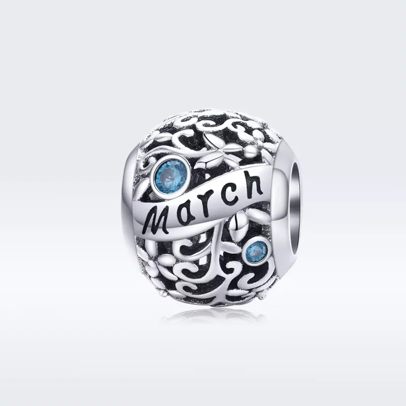 (imagen para) Charm de piedra de nacimiento de marzo en estilo Pandora de plata - SCC1385-3 - Ver 5