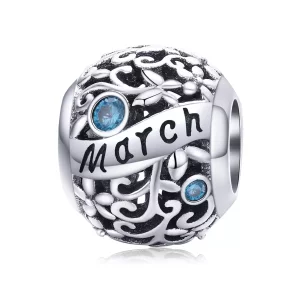 (imagen para) Charm de piedra de nacimiento de marzo en estilo Pandora de plata - SCC1385-3