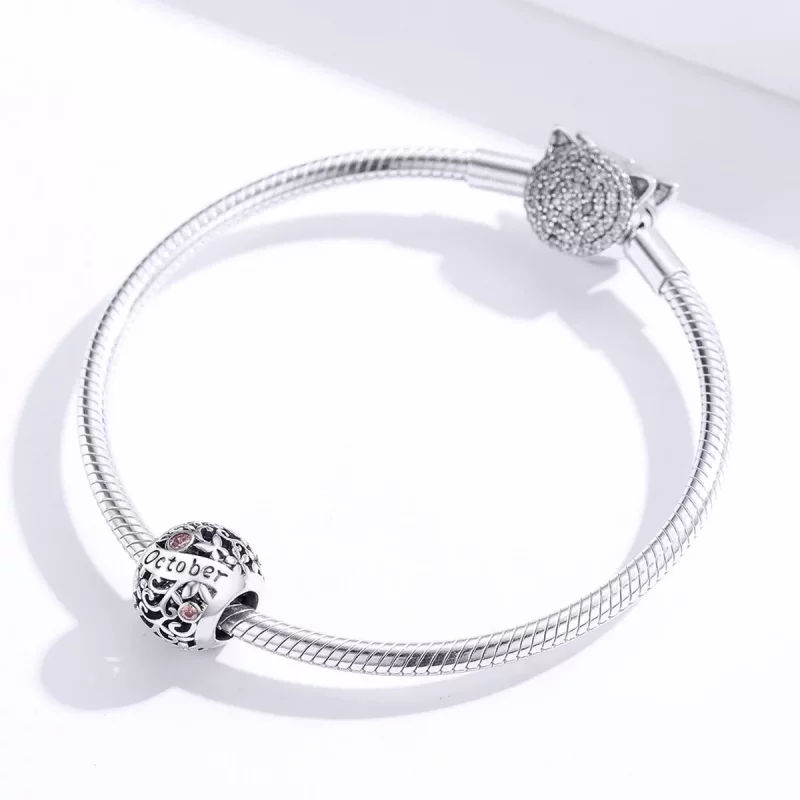 (imagen para) Charm de Piedra de Nacimiento de Octubre en Estilo Pandora de Plata - SCC1385-10 - Ver 2