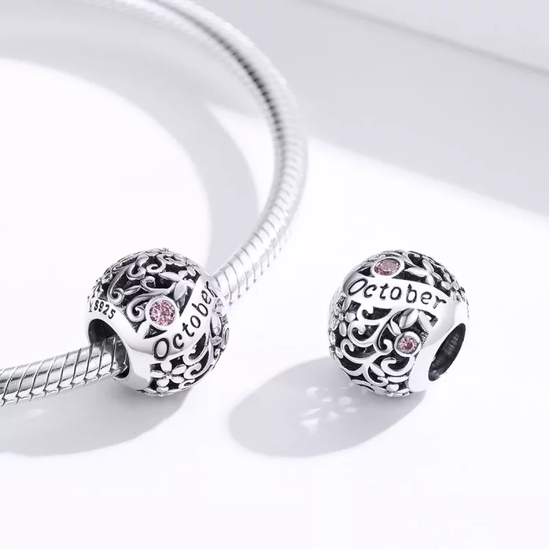 (imagen para) Charm de Piedra de Nacimiento de Octubre en Estilo Pandora de Plata - SCC1385-10 - Ver 3