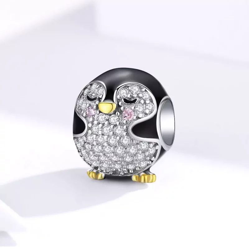 (imagen para) Charm de pingüino estilo Pandora de dos tonos bicolor - BSC126 - Ver 2