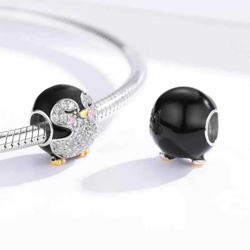 (imagen para) Charm de pingüino estilo Pandora de dos tonos bicolor - BSC126 - Ver 4