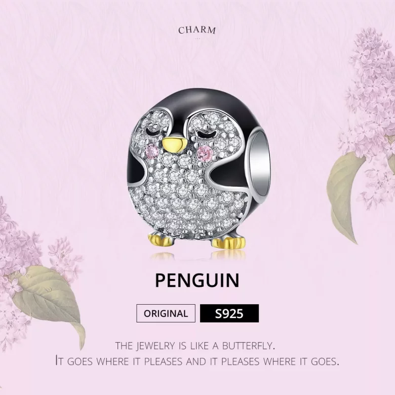 (imagen para) Charm de pingüino estilo Pandora de dos tonos bicolor - BSC126 - Ver 5