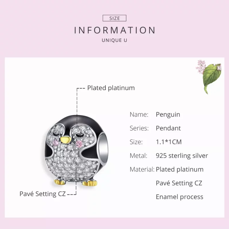 (imagen para) Charm de pingüino estilo Pandora de dos tonos bicolor - BSC126 - Ver 6